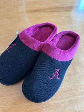 Black & Crimson Slip-On Slippers with 'A' Embroidery